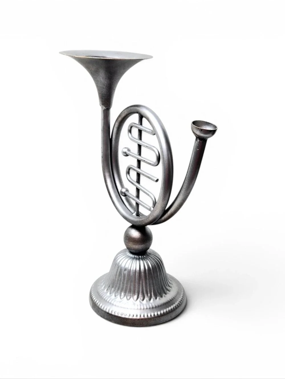 French Horn Candle Holder, Silver.